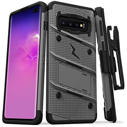 Product Cover ZIZO Bolt Series Galaxy S10 Plus Case Military Grade Drop Tested with Built in Kickstand Holster Metal Gray Black