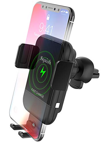 Product Cover Wireless Car Charger, Squish Qi Wireless Charging Car Mount Air Vent Car Phone Mount Charger Phone Holder for iPhone Xs Max/XS/XR/X/8Plus/8, Samsung S9/S9+/S8/S8+/Note9/Note8