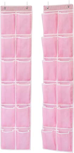 Product Cover Simple Houseware 24 Pockets - 2PK 12 Large Pockets Over Door Hanging Shoe Organizer, Pink (58'' x 12.5'')