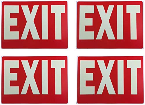 Product Cover Exit Sign Glow-in-The-Dark Exit Sign, 12 by 9 Inches, Photoluminescent by natraco (4 Pack)