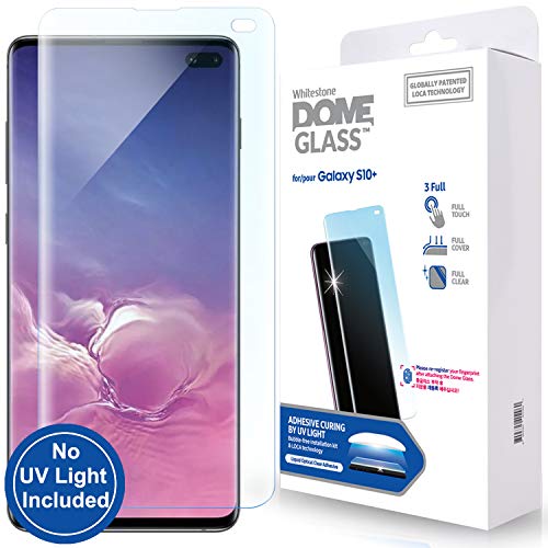 Product Cover Galaxy S10 Plus Screen Protector, [Dome Glass] No UV Lamp Included [Solution for Ultrasonic Fingerprint] Tempered Glass Backup Kit by Whitestone for Samsung Galaxy S10+ (2019) - Replacement Only