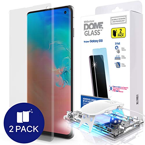 Product Cover Galaxy S10 Screen Protector, [Dome Glass] Full 3D Curved Edge Tempered Glass [Exclusive Solution for Ultrasonic Fingerprint] Easy Install Kit by Whitestone for Samsung Galaxy S10 (2019) - 2 Pack