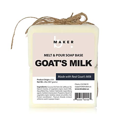 Product Cover bMAKER All-Natural Goats Milk Melt and Pour Soap Base (2lb Blocks) - Moisturizing and Nourishing M&P Base Soap Making Supplies - Suitable for Sensitive or Dry Skin