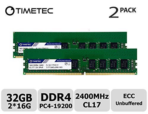 Product Cover Timetec Hynix IC 32GB KIT (2x16GB) DDR4 2400MHz PC4-19200 Unbuffered ECC 1.2V CL17 2Rx8 Dual Rank 288 Pin UDIMM Server Memory RAM Module Upgrade (32GB KIT (2x16GB))