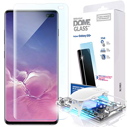Product Cover Galaxy S10 Plus Screen Protector, [Dome Glass] Full 3D Curved Edge Tempered Glass [Exclusive Solution for Ultrasonic Fingerprint] Easy Install Kit by Whitestone for Samsung Galaxy S10+ (2019) - 1 Pack