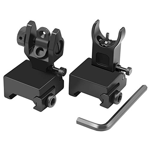Product Cover Feyachi Flip Up Iron Sight Front Rear Sight Compatible for Picatinny Rail and Weaver Rail of Rifle, Foldable Sights