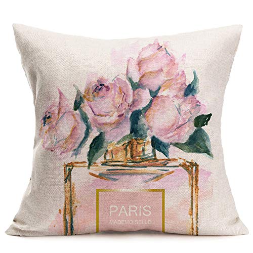 Product Cover ShareJ Throw Pillow Cover Perfume Floral Hand Drawn French Chanel Watercolor Trend Aroma Design Square 18