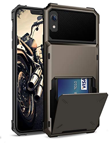 Product Cover ELOVEN Case for iPhone XR Case Wallet with Card Holder Card Slot Hidden Credit Card ID Cover Shock Absorption Heavy Duty Drop Protection Rugged Bumper Protective Cover for Apple iPhone XR, Gun Metal