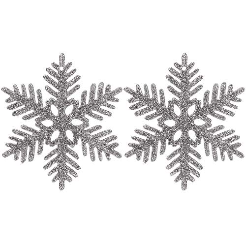 Product Cover Sea Team Plastic Christmas Glitter Snowflake Ornaments Christmas Tree Decorations, 4-inch, Set of 36, Silver