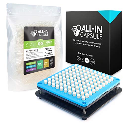 Product Cover ALL-IN Capsule Filling Machine for Size 00 Bundle With 1000 Clear Vegetarian Capsules - Make Your Own Capsules Now Easier and Faster - Clear Illustrated Instructions With Video