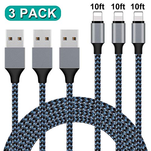 Product Cover Atill iPhone Charger 3Pack 10FT iPhone Charger Cable Nylon Braided Charging Cord Compatible iPhone XR XS XSMax X 8 8 Plus 7 7 Plus 6 6s Plus SE 5 5s 5c iPad iPod (Blue)