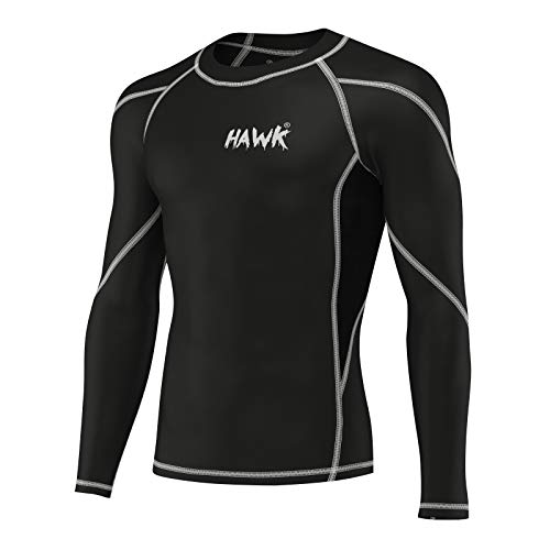 Product Cover Hawk Sports Mens Compression Shirts Base Layer Athletic Gym MMA BJJ Rash Guard No Gi Full Long Sleeve Rashguard Shirt for Men (Black, Medium)