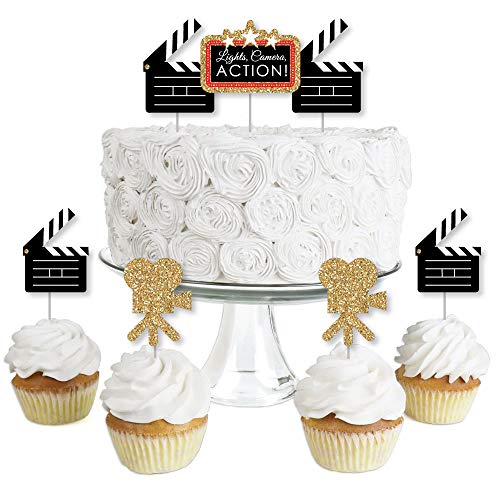 Product Cover Red Carpet Hollywood - Dessert Cupcake Toppers - Movie Night Party Clear Treat Picks - Set of 24