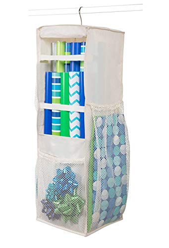 Product Cover Hanging Wrapping Paper Storage - Holds Up to 20 Rolls, 360 Swivel & Extra Durable Gift Wrap Organizer Bag with Side Bin Pockets for All of Your Birthday, Holiday (Ivory) 32