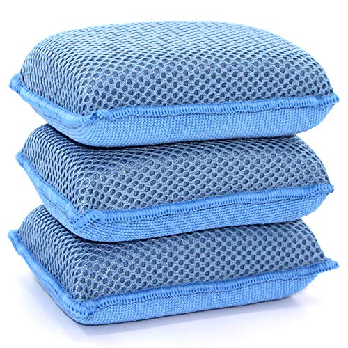 Product Cover Miracle Microfiber Kitchen Sponge by Scrub-It - Non-Scratch Heavy Duty Dishwashing Cleaning sponges- Machine Washable- (Blue)