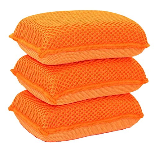 Product Cover Miracle Microfiber Kitchen Sponge by Scrub-It - Non-Scratch Heavy Duty Dishwashing Cleaning sponges- Machine Washable- (Orange)