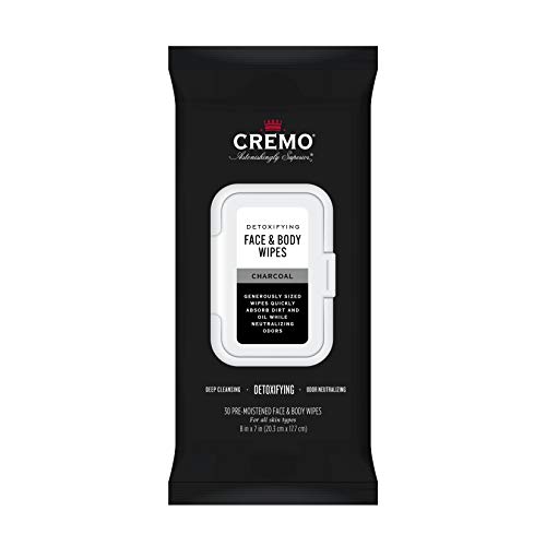Product Cover Cremo Charcoal Detoxifying Face & Body Wipes, Astonishingly Superior Face & Body Wipes, Deep Cleansing, Detoxifying and Oder Neutralizing, 2-Pack