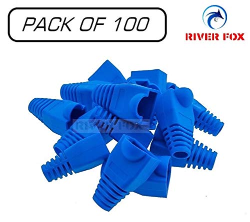 Product Cover River Fox Cat5E Cat6 Rj45 Plugs Ethernet Network Cable Strain Relief Socket Boots Caps RJ-45 Connector Silicone Cap (Blue) (Pack of 100)