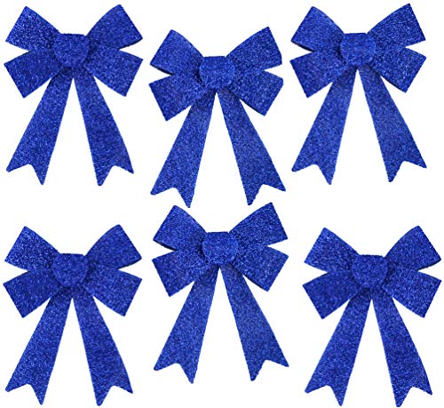 Product Cover Iconikal Luxury No-Mess Glitter Christmas Bow 9 x 12-inches, 6 Pack - Blue