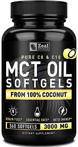 Product Cover Pure MCT Oil Capsules (360 Softgels | 3000mg) 4 Month Supply MCT Oil Keto Pills w Unrefined Coconut Oil - C10 & C8 MCT Oil Coconut Oil Capsules - Keto Brain Fuel, Keto Energy, Octane Oil Ketosis Pills