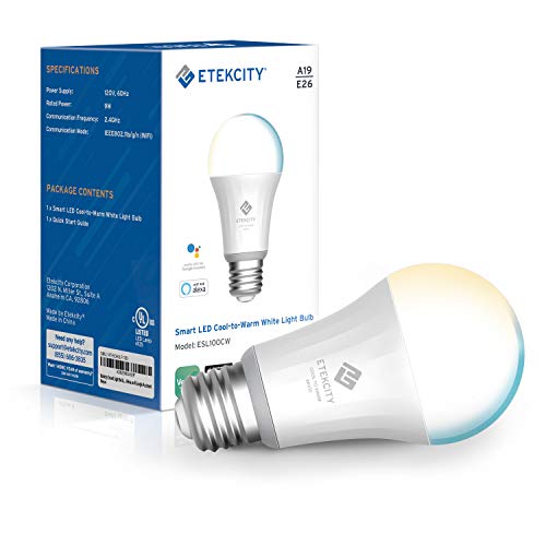 Product Cover Etekcity Smart Light Bulb, Easy Setup WiFi Dimmable and Tunable White LED Bulb, Work with Alexa and Google Home, Work Light, A19 E26, 60W Equivalent, 806LM, 2700K-6500K, No Hub Required, UL Listed