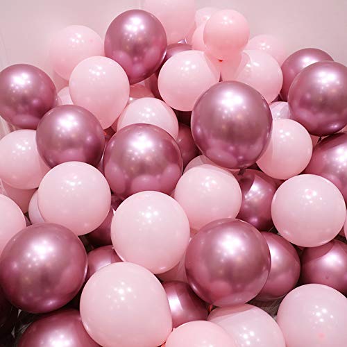 Product Cover Pink and Gold Balloons,50 pcs Light Pink Balloons Pastel Pink Balloons Gold Metallic Balloons for Party Decorations, Christmas Decorations, Birthdays, Bridal Shower (Pink,Metallic Pink)