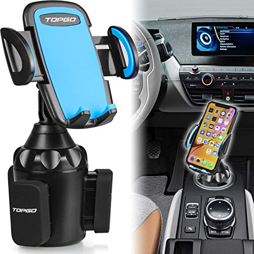 Product Cover [Upgraded] TOPGO Universal Adjustable Cup Holder Cradle Car Mount for Cell Phone iPhone Xs/XS Max/X/8/7 Plus/Galaxy (Blue)
