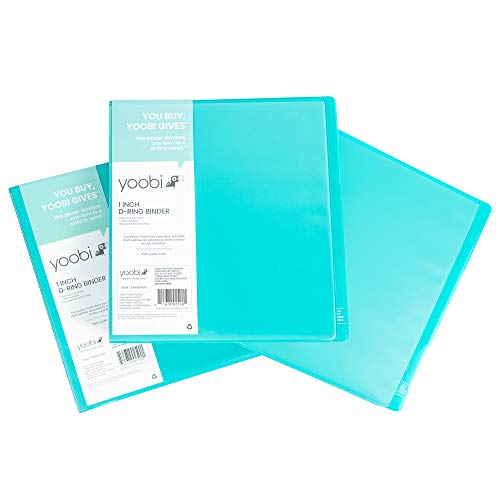 Product Cover Yoobi 3-Ring Binders | 3-Pack, 1 Inch Size | Aqua | Holds 275 Pages Each, with Pockets for Organization | for School, Home, or Office Use