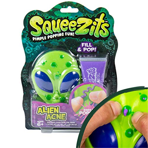 Product Cover SqueeZits Alien Acne Pimple Popping Toy by Horizon Group USA, Stress Relief Pimple Popping, Squeeze Acne Refillable Toy, Alien