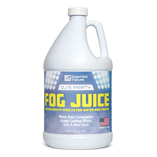 Product Cover Essential Values DJ's Party Fog Juice (128 FL OZ / 1 Gallon) - Produces Long Lasting Medium Fog for Water Based Foggers, Perfect for 400 Watt to 1500 Fog Machines - MADE IN USA