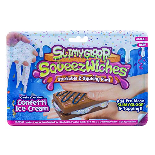Product Cover Squeezwiches Squishy Slime Confetti Ice Cream Sandwich by Horizon Group USA, Stress Relief Slime Toy, Gooey, Sticky, Stretchy Slime Putty Include, Add Sprinkles, Glitter & More, White Confetti