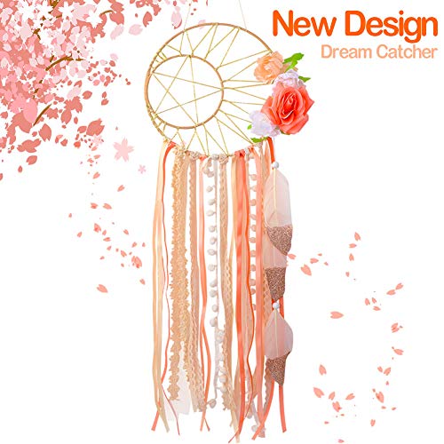 Product Cover AerWo Boho Dream Catchers Handmade Star Moon Dream Catcher for Bedroom Wall Hanging Decoration Boho Wedding Décor with Feathers and Flowers