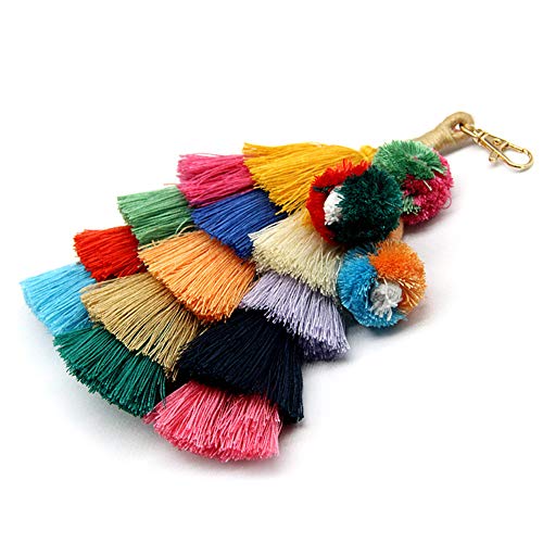 Product Cover ALoveSoul Colorful Boho Pom Pom Weaving Tassel Bag Charm Keychain Handbag Key Ring