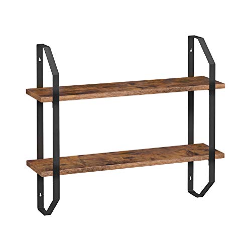Product Cover VASAGLE Floating Shelves, 2-Tier Industrial Wall Shelves, Stable Display Stand for Living Room, Bathroom, Kitchen, Rustic Brown ULWS22BX