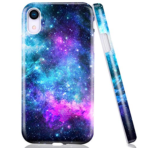 Product Cover Emogins Phone Case for Apple iPhone XR with Blue Purple Space Galaxy Nebula Stars Universe Design, Slim Soft TPU Shockproof Rubber Flexible Silicone Protective Cover