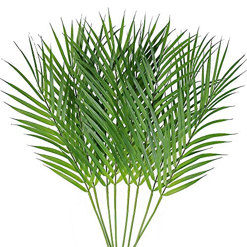 Product Cover Supla 8 Pcs Artificial Areca Palm Leaves Stems Faux Palm Leaf Greenery Tropical Palm Tree Leaves Plants Faux Monstera Leaves for Palm Sunday Floral Arrangement Hawaiian Luau Jungle Beach Wedding Party