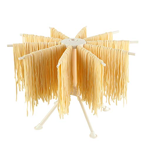 Product Cover Ourokhome Collapsible Pasta Drying Rack- Plastic Household Noodle Stander with 10 Arms (White)
