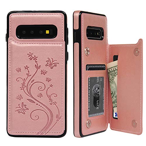 Product Cover SUPWALL Galaxy S10 Case Wallet, Case with Card Holder Embossed Butterfly Slim Folio Leather Cover Shockproof Kickstand with Credit Card Slot Protective Skin for Galaxy S10, Gold