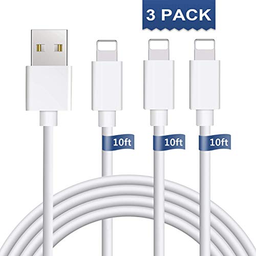 Product Cover iPhone Charger 3Pack 10FT iPhone Charger Cable iPhone Charging Cable Cord Compatible iPhone Xs MAX XR X 8 8 Plus, iPhone 7 7 Plus 6 6s 6 Plus 6s Plus, iPhone SE 5 iPad, iPod and More(White)