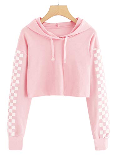 Product Cover Imily Bela Kids Crop Tops Girls Hoodies Cute Plaid Long Sleeve Fashion Sweatshirts