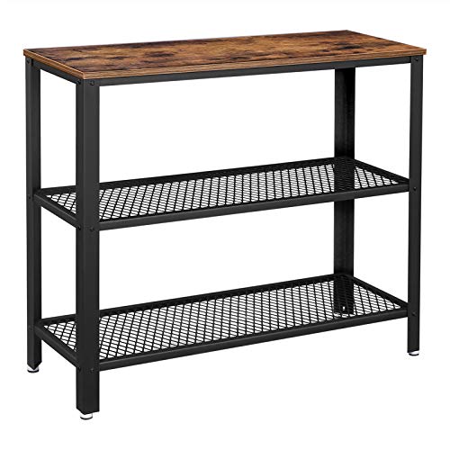 Product Cover VASAGLE Industrial Console Table, Hallway Table with 2 Mesh Shelves, Side Table and Sideboard, Living Room, Corridor, Narrow, Iron, Rustic Brown ULNT81BX