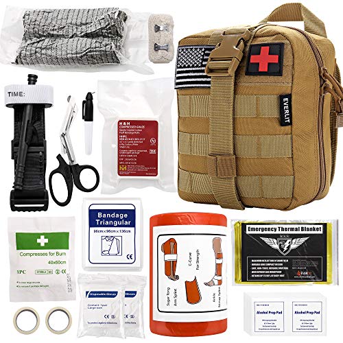 Product Cover Everlit Emergency Trauma Kit, Multi-Purpose SOS Everyday Carry IFAK for Wilderness, Trip, Cars, Hiking, Camping, Father's Day Birthday Graduation Gift for Him Men Husband Dad Boyfriend and More (Tan)