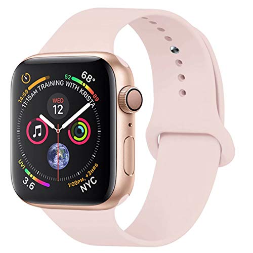 Product Cover YC YANCH Compatible with for Apple Watch Band 42mm 44mm, Soft Silicone Sport Band Replacement Wrist Strap Compatible with for iWatch Series 5/4/3/2/1, Nike+, Sport, Edition, S/M, Pink Sand