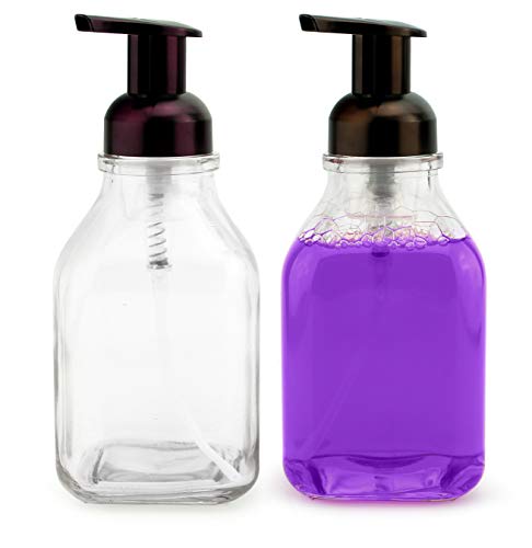 Product Cover 16-Ounce Square Glass Foaming Soap Dispensers (2-Pack, Clear Bottle w/Bronze Color Pump)