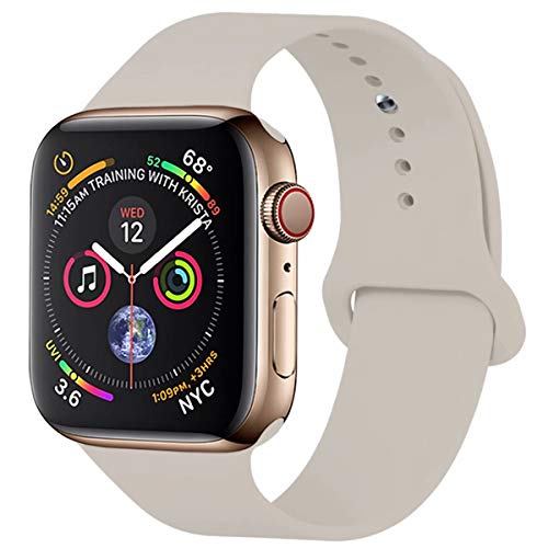 Product Cover YC YANCH Compatible with for Apple Watch Band 38mm 40mm, Soft Silicone Sport Band Replacement Wrist Strap Compatible with for iWatch Series 5/4/3/2/1, Nike+, Sport, Edition, S/M, Stone