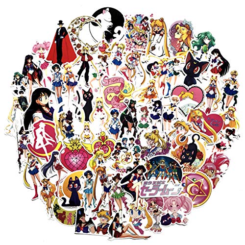 Product Cover 73PCS Sailor Moon Vinyl Decals, Clear Stickers No-Duplicate Waterproof Vinyl Stickers for Skateboard Luggage Helmet Guitar (Sailor Moon)