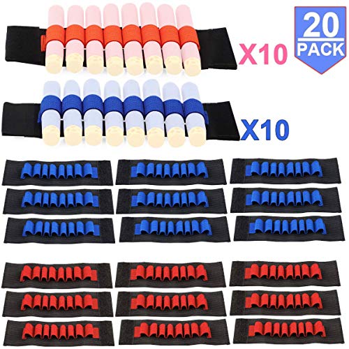 Product Cover Compatible with Nerf Guns Darts - 20 PCS Party Supplies Toy Gun Accessories Wrist Ammo Holders EVA Soft Bullets Gun Wrist Belt Band Strap Compatible with Nerf N-strike Elite Series Blasters (No Darts)
