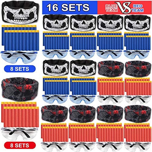 Product Cover POKONBOY Party Supplies Compatible with Nerf Guns - 16 Sets Kids Birthday Party Favors for Blaster Gun War Party Supplies with Face Masks, Refill Darts, Tactical Glasses