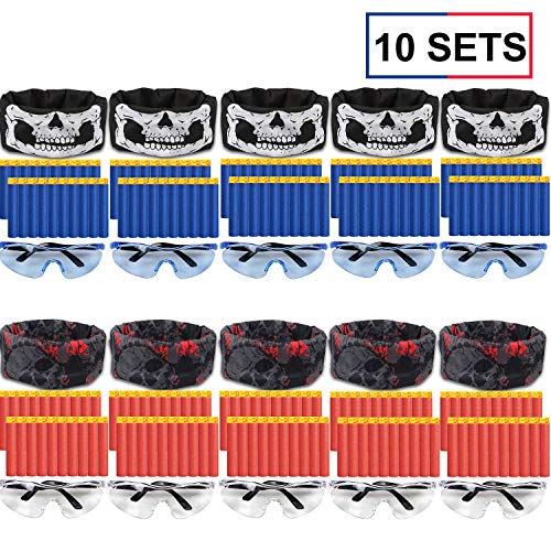 Product Cover POKONBOY Compatible with Nerf Guns Party Supplies - 10 Sets Blaster Guns Birthday Party Favors Accessories Include Face Mask, Kids Form Darts and Tactical Glasses for 2 Teams
