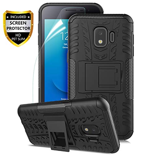 Product Cover Numy Samsung Galaxy J2 Case,Galaxy J2 Core Case/Galaxy J2 Dash/J2 Pure/J2 Shine/J260, Dual Layer Shockproof,w HD Screen Protector,Protective w Kickstand Hard PC & Soft TPU Case,Tire Appearance-Black